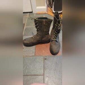 Women's Olive Suede Side Zipper Lace-Up Boots